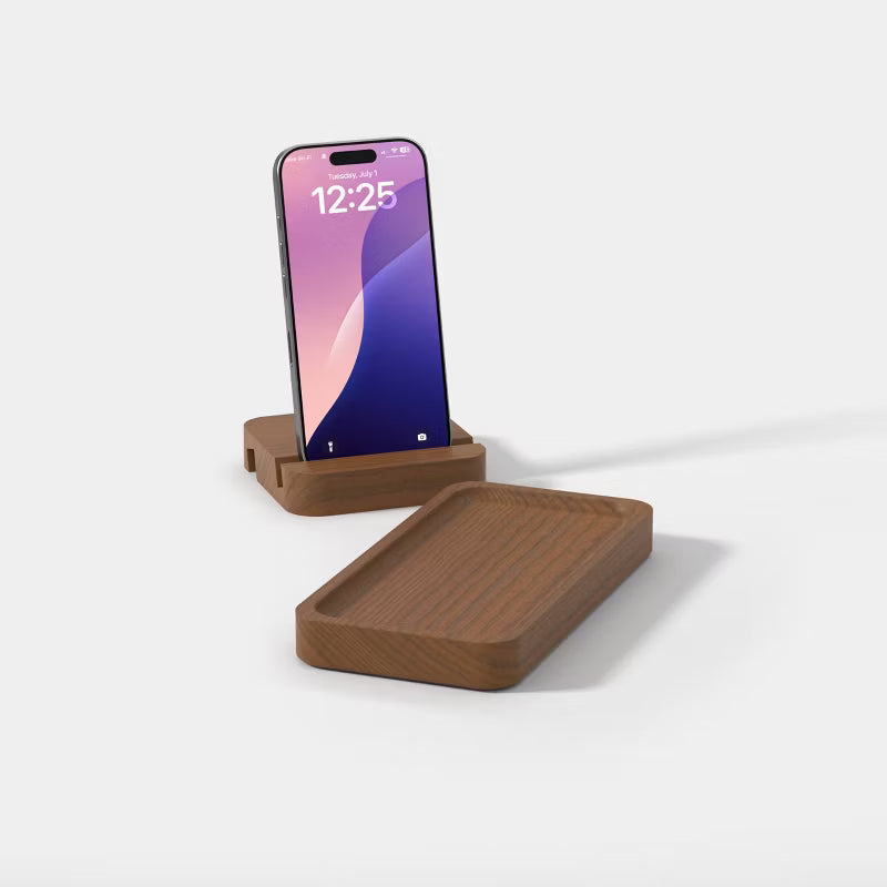 Support de téléphone en bois avec bac de rangement de bureau intégré