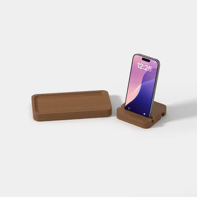 Support de téléphone en bois avec bac de rangement de bureau intégré
