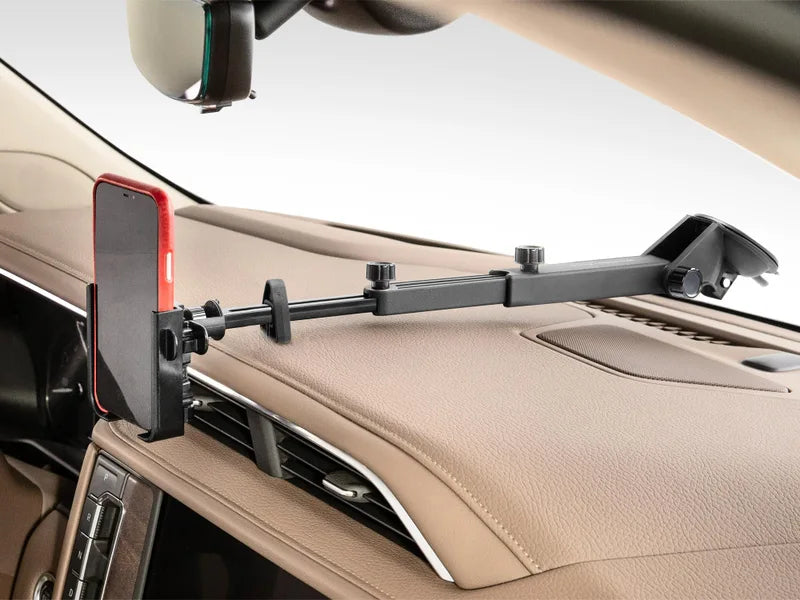Support de téléphone voiture à ventouse pare‑brise avec bras réglables multi‑longueurs